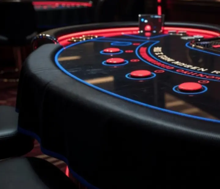 Table de blackjack élégante avec éclairage rouge et bleu
